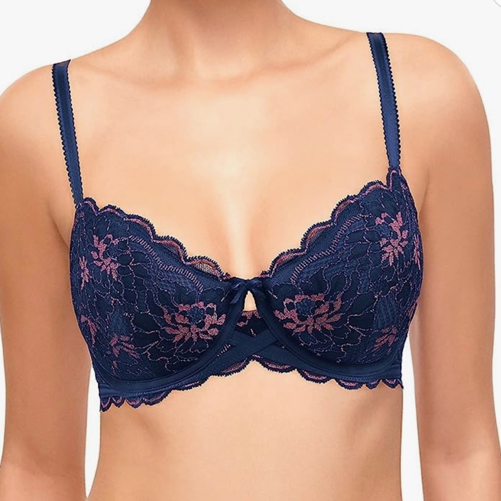 WACOAL Fire and‎ Lace Underwire Bra 851252 Size 36C Blue/Cameo